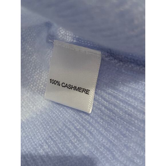 QI CASHMERE SAKS FIFTH AVENUE Lt Blue Ruffle Trim Bell Sleeve Peplum Sweater M - Picture 7 of 8